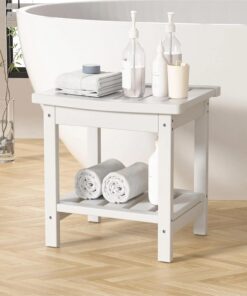 HDPE Shower Bench Seat Waterproof Modern Poly Shower Stool Chair White Finish for Indoor Outdoor Use