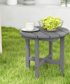 Alternative view of Gray Outdoor Side Table Small Adirondack End Table Weather-Resistant HDPE Slatted Surface Cross Base Outdoors