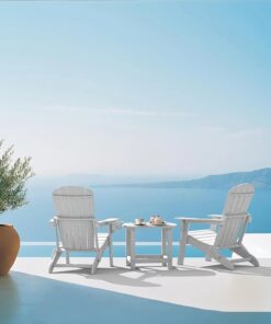 Alternative view of All-Weather HDPE Folding Adirondack Chair Comfortable Wooden Textured Grey Cup Holder for Poolside Backyard Lawn