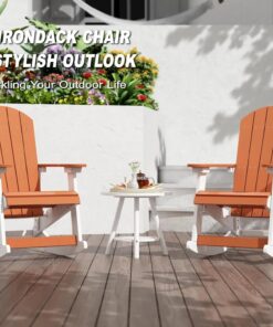 Alternative view of Outdoor Folding Adirondack Chair with Footrest & Cup Holder Weather-Resistant Composite Patio Chair White Orange Color