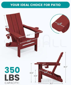 Alternative view of All-Weather Outdoor Red Adirondack Chair with Cup Holders Modern HDPE Folding Furniture for Living Room Use