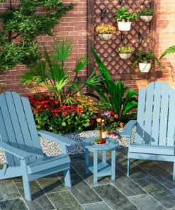 Alternative view of Adirondack Side Table Storage Shelf 2-Tier HDPE Patio Chairside End Table for Outdoor Balcony Lawn Backyard