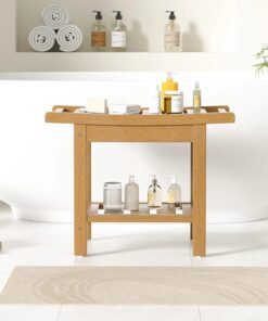 Alternative view of Modern HDPE Spa Shower Bench Waterproof Stool Seat Storage Shelf for Indoor Bedroom Living Room