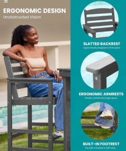 Alternative view of Outdoor Bar Stool Set Adirondack Chairs and Table Gray for Balcony or Warehouse Durable Metal Material