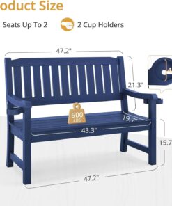 Alternative view of 2-Person Navy Outdoor HDPE Garden Bench Weatherproof All-Season Fade/Rot Resistant Patio Bench for Park Front Porch