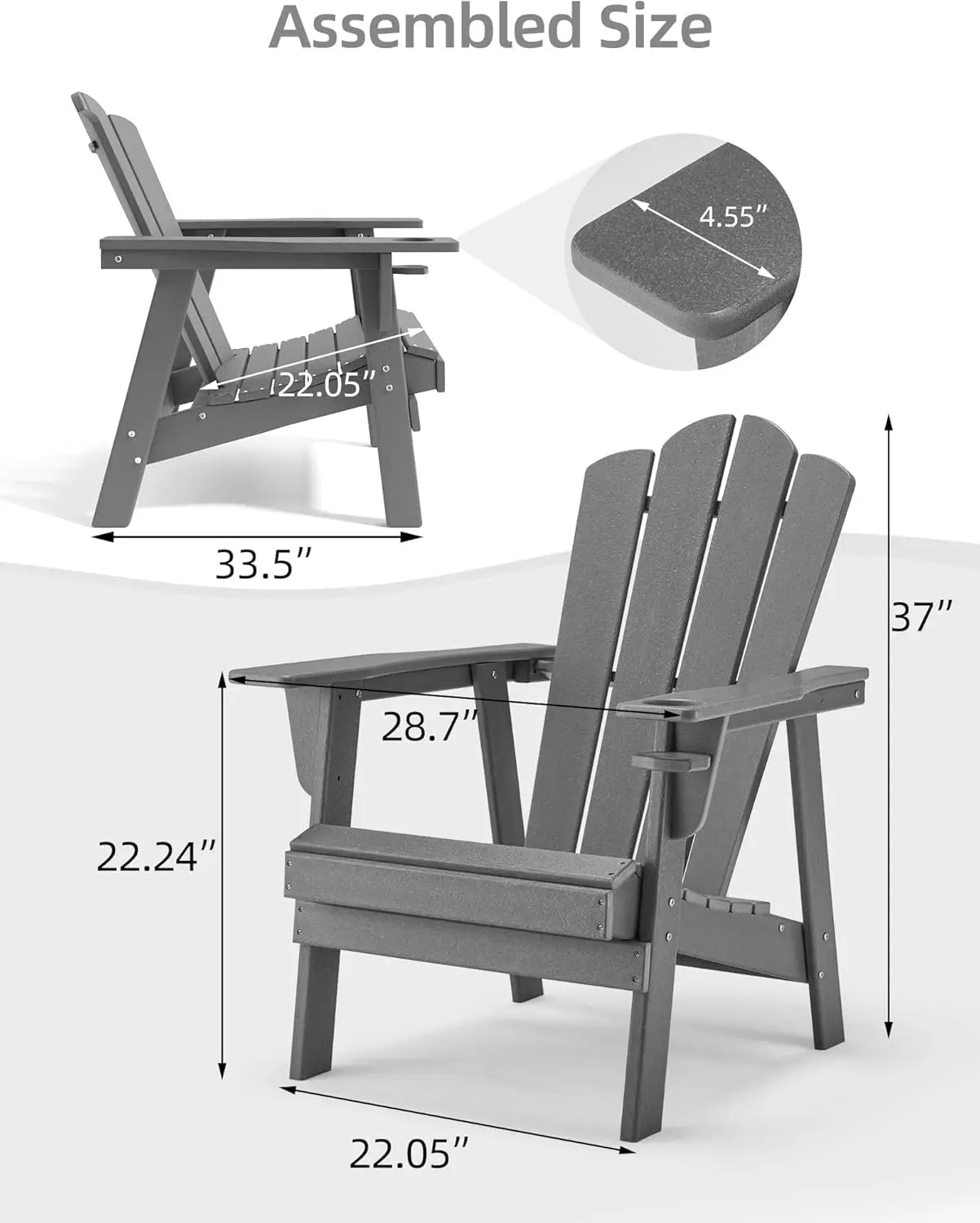Adirondack Chair Durable HDPE All-Weather Resistant Easy Installation Oversized for Balcony Garden - Image 4