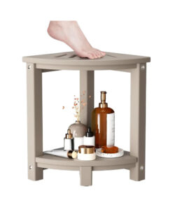 HDPE Waterproof Corner Shower Stool Sturdy Bath Foot Stool with Shaving Legs and Storage Shelf Bathroom Bench Seat