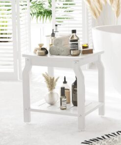 Alternative view of HDPE Shower Bench Non-Slip Foot Pads Wood-Like Spa Shower Stool Waterproof Bathroom Bench Seat Storage Shelf for