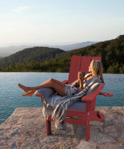 All-Weather Outdoor Red Adirondack Chair with Cup Holders Modern HDPE Folding Furniture for Living Room Use