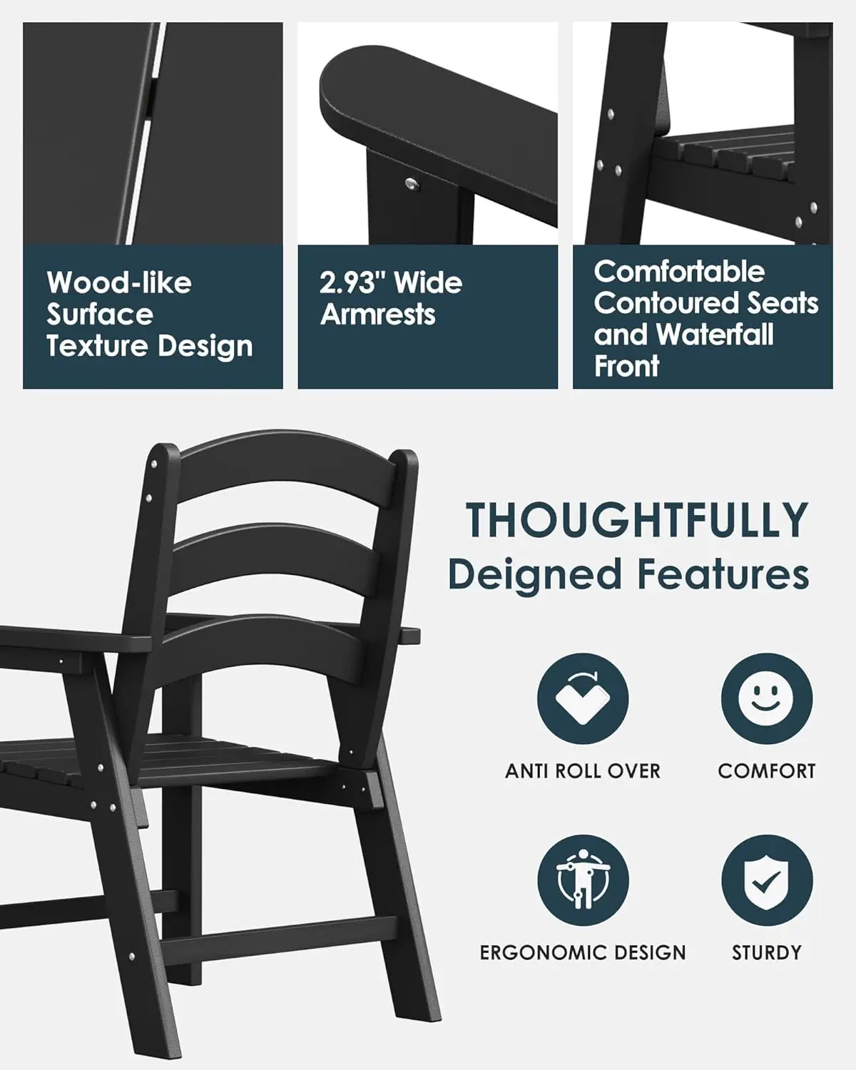 HDPE Outdoor Patio Dining Chair All Weather Fire Pit Chair for Porch Pool Deck Backyard - Image 3