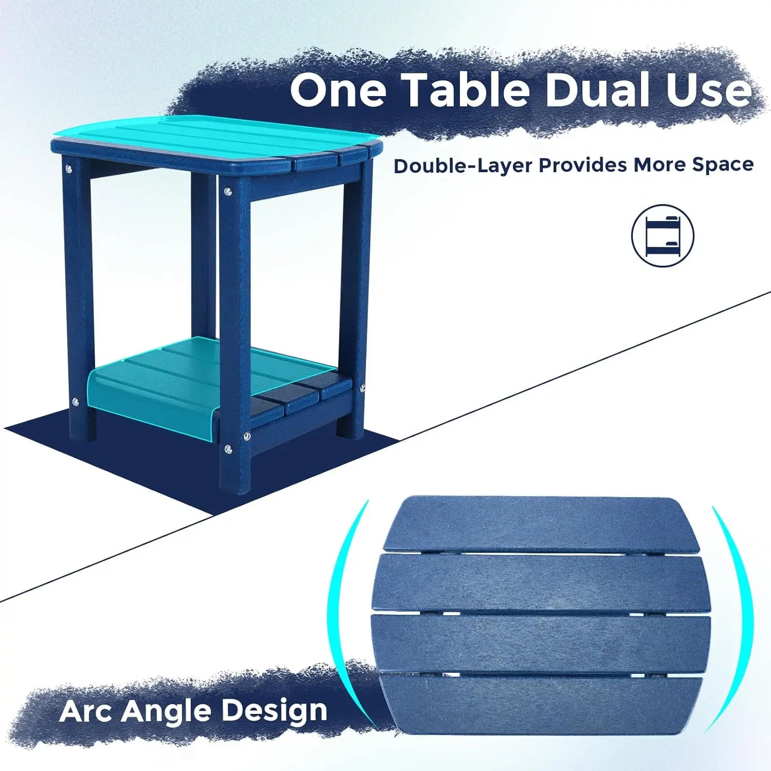 Adirondack Blue Square Outdoor Side Table 2-Tier Storage Patio HDPE End Tables for Backyard Pool Porch Garden - Image 2