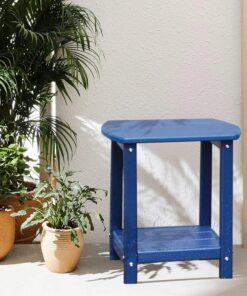 Adirondack Blue Square Outdoor Side Table 2-Tier Storage Patio HDPE End Tables for Backyard Pool Porch Garden
