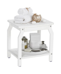 HDPE Shower Bench Non-Slip Foot Pads Wood-Like Spa Shower Stool Waterproof Bathroom Bench Seat Storage Shelf for