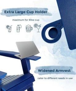 Alternative view of Modern Adirondack Chair Oversized White Folding Patio Chair Cup Holder Recyclable HDPE for Pool Garden