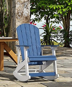 Outdoor Folding Adirondack Chair with Weather-Resistant HDPE  White Blue Includes Footrest & Cup Holder
