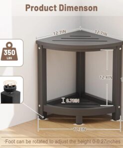 Alternative view of HDPE Grey Shower Stool Waterproof Indoor/outdoor Bathroom Furniture Shaving Legs Baffle Storage Shelf Corner Bench Seat