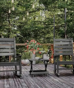 Alternative view of Gray Adirondack Side Table Modern Portable Outdoor Folding All-Weather HDPE Set