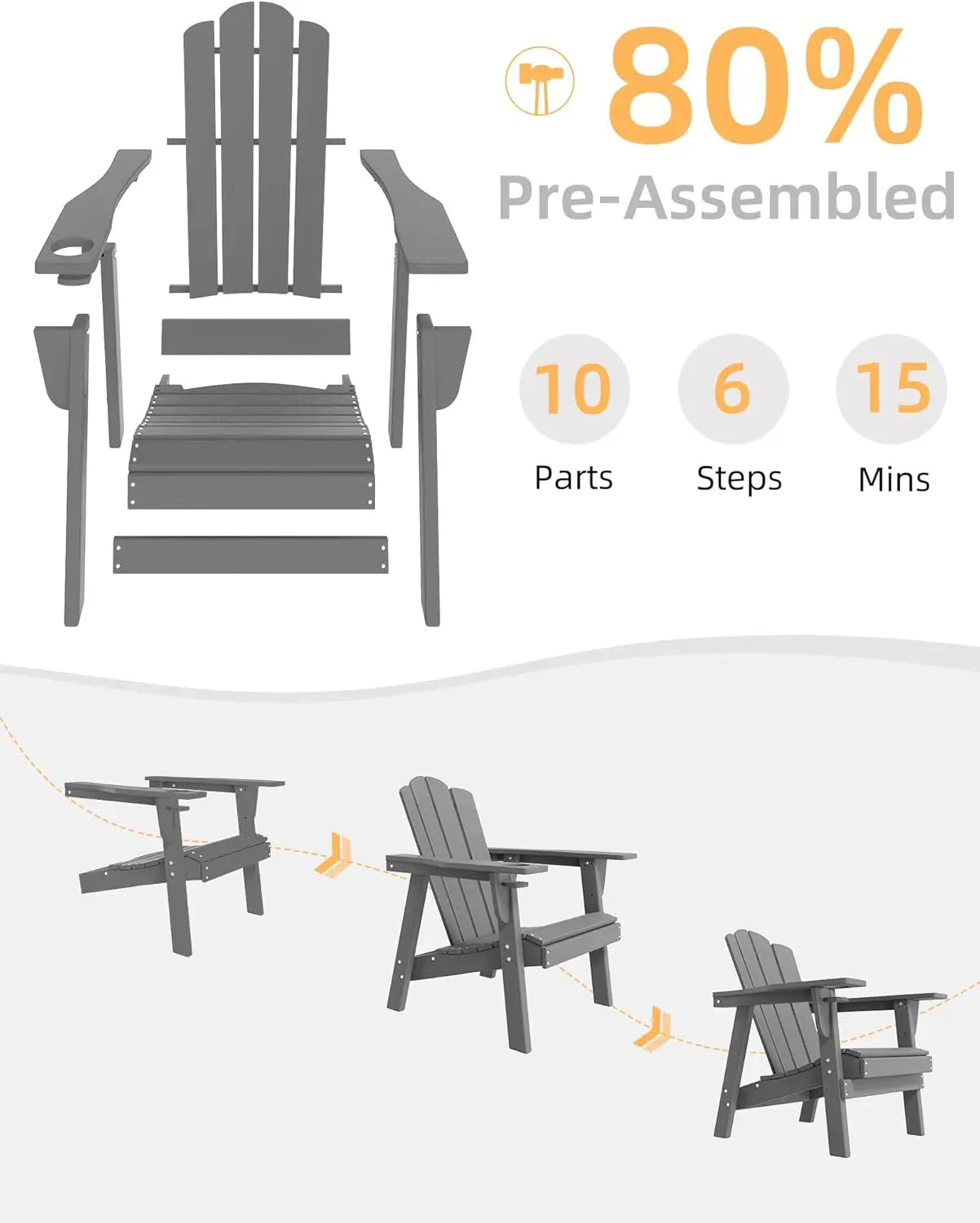 Adirondack Chair Durable HDPE All-Weather Resistant Easy Installation Oversized for Balcony Garden - Image 2