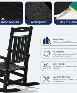 Alternative view of Black All-Weather Resistant HDPE Heavy Duty Rocking Chair Oversized High Back Patio Rockers for Modern Style Lawn Warehouse