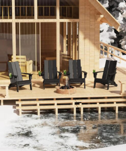 All-Weather Resistant Black Folding Adirondack Chairs HDPE Patio Firepit Sturdy Lawn Chairs