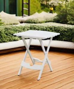 Patio Side Table White HDPE Modern Design One Size Folding Outdoor Furniture