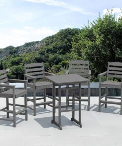 Outdoor Bar Stool Set Adirondack Chairs and Table Gray for Balcony or Warehouse Durable Metal Material