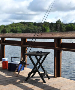 Alternative view of Side Table Modern Black Outdoor Furniture Foldable HDPE with Wood-Style Panel Design