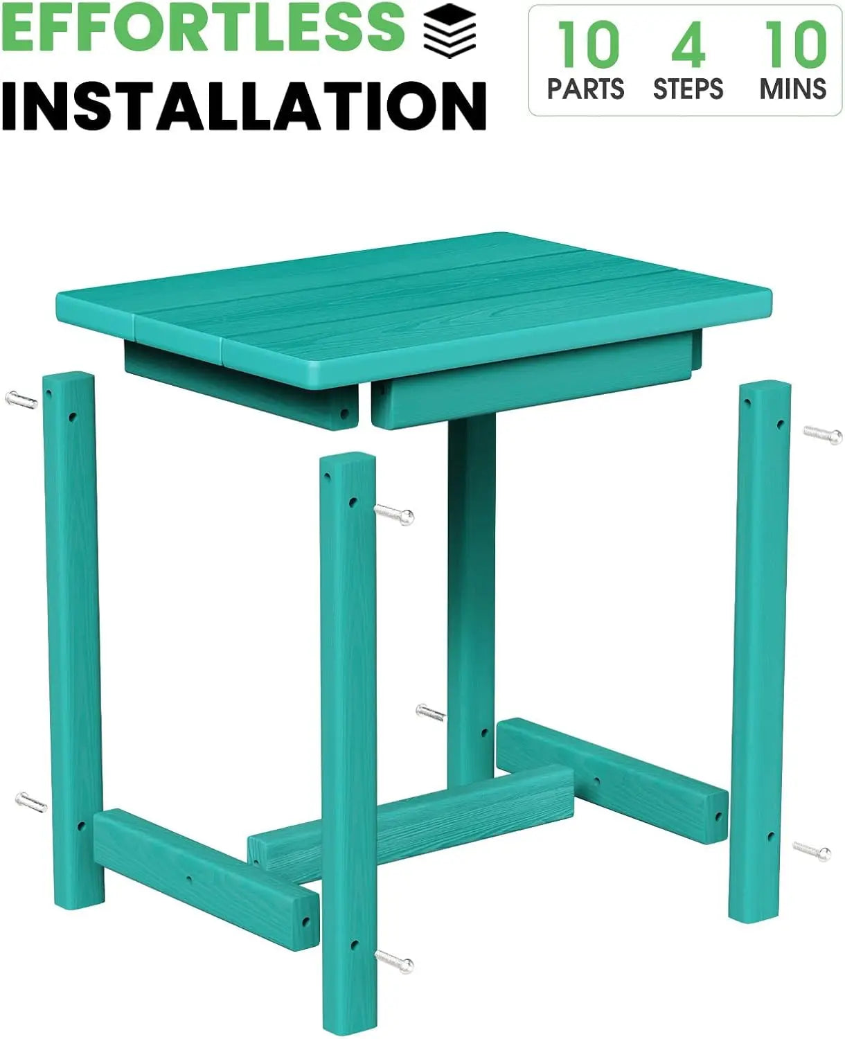 Lake Blue Adirondack Side Table Small Outdoor HDPE Table Weather-Resistant for Patio Porch Deck Pool-Wood Panel Style - Image 5