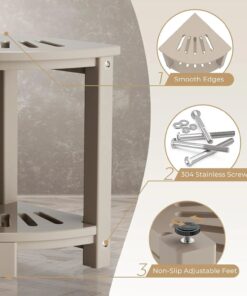 Alternative view of HDPE Waterproof Corner Shower Stool Sturdy Bath Foot Stool with Shaving Legs and Storage Shelf Bathroom Bench Seat