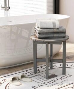 Gray Outdoor Side Table Small Adirondack End Table Weather-Resistant HDPE Slatted Surface Cross Base Outdoors