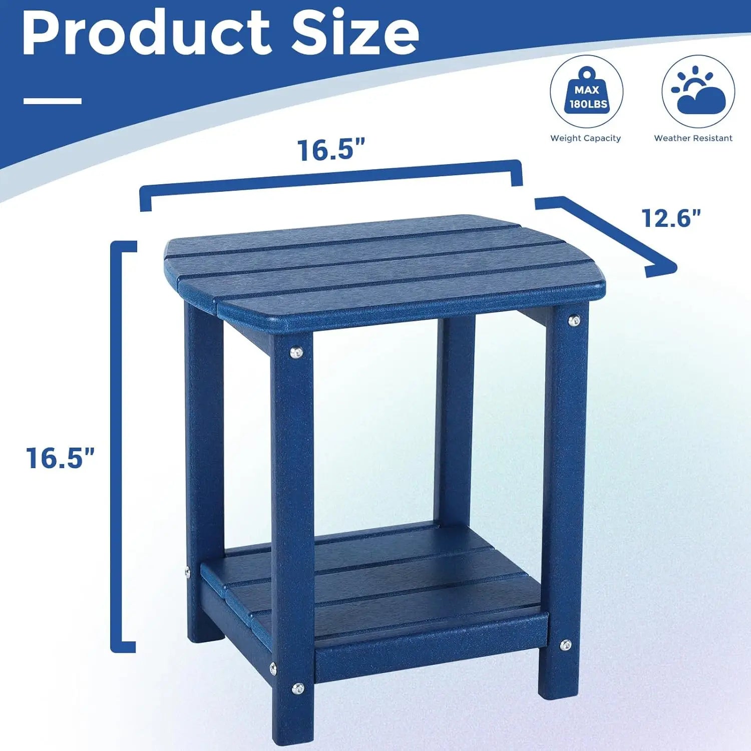 Adirondack Blue Square Outdoor Side Table 2-Tier Storage Patio HDPE End Tables for Backyard Pool Porch Garden - Image 4