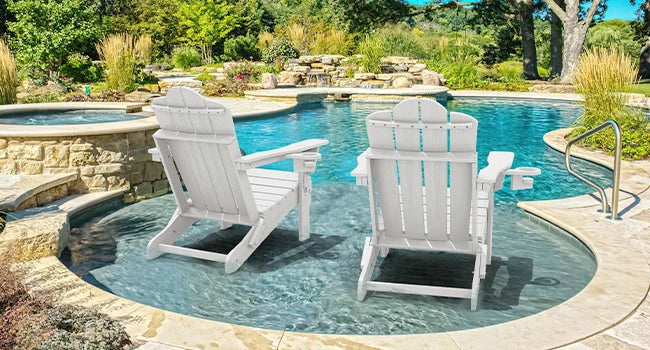 All-Weather White HDPE Folding Adirondack Chair Adjustable and Reclining with Cup Holder Garden Chairs - Image 6