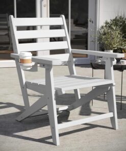 Alternative view of Furniture Adirondack Dining Chair Weather Resistant Recycled HDPE White with Fold Cupholder