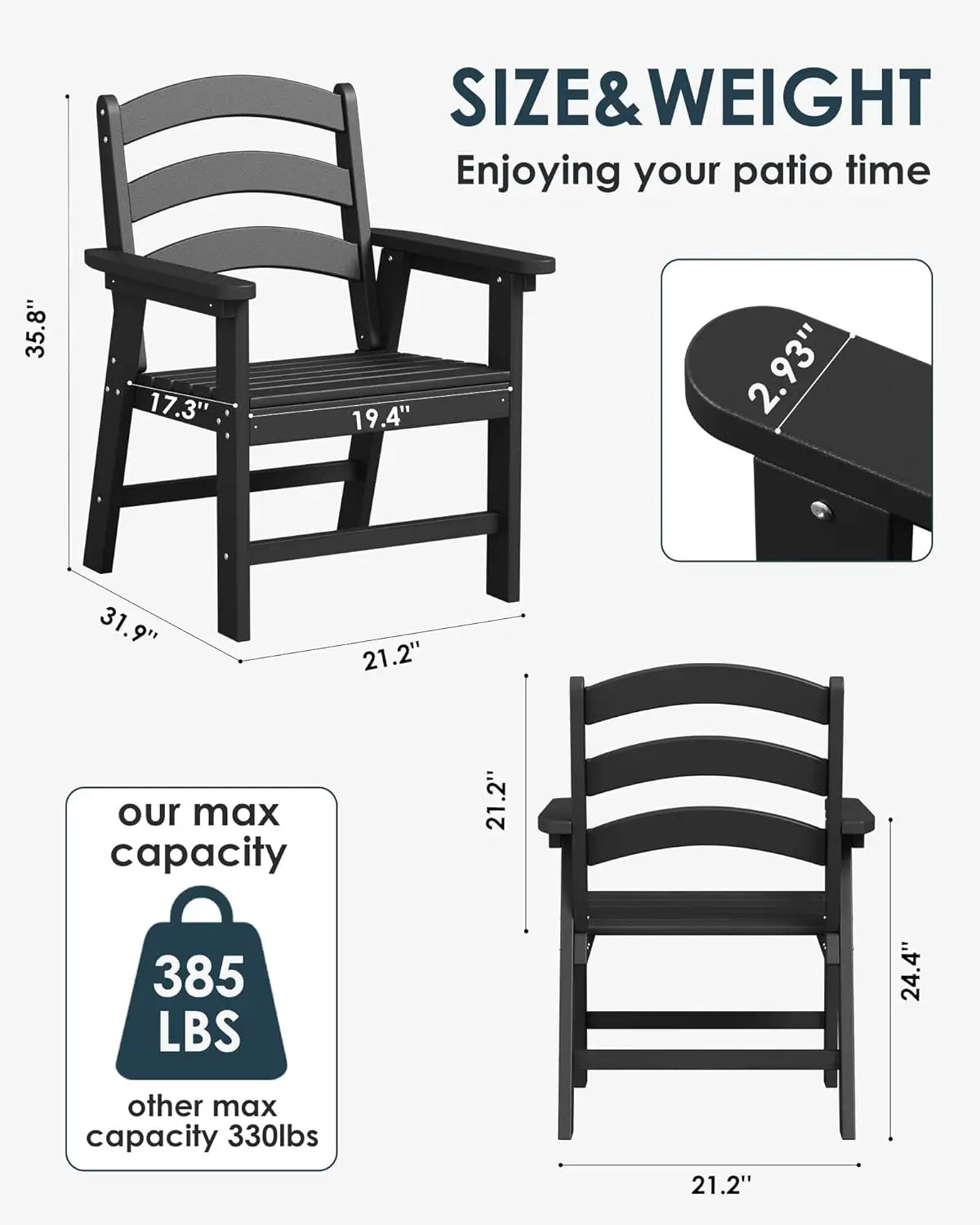 HDPE Outdoor Patio Dining Chair All Weather Fire Pit Chair for Porch Pool Deck Backyard - Image 4