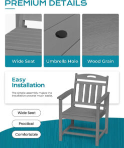 Alternative view of Modern Outdoor HDPE Dining Chair All-Weather Durable HDPE Furniture for Garden Poolside Backyard