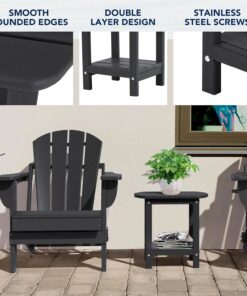 Alternative view of Outdoor HDPE Plastic Adirondack Side Table Modern Double Adirondack End Table for Patio/Courtyard Black Color