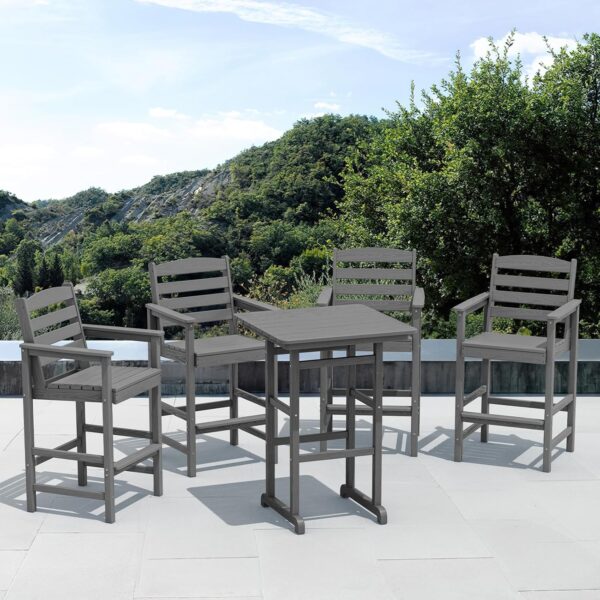 Outdoor Bar Stool Set Adirondack Chairs and Table Gray for Balcony or Warehouse Durable Metal Material
