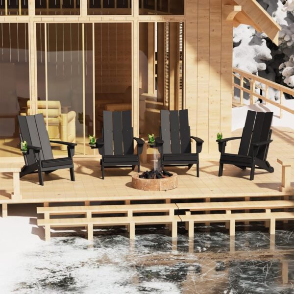 All-Weather Resistant Black Folding Adirondack Chairs HDPE Patio Firepit Sturdy Lawn Chairs