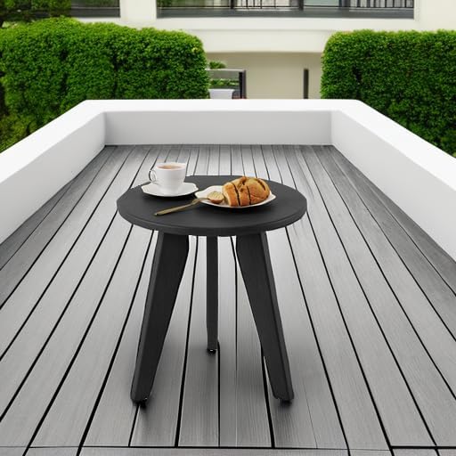 HDPE Outdoor Side Table Weather-Resistant Small Table for Patio Porch Deck Dark Brown End Table Plant Stand