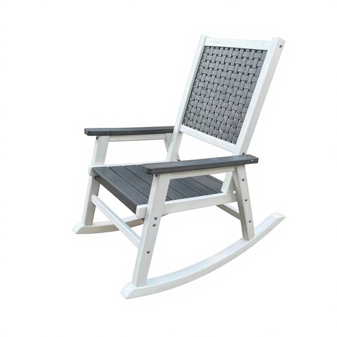 HDPE Outdoor Rocking Chair Weatherproof Patio Rocker with Woven Backrest Armrests Durable Low Maintenance for Garden Deck