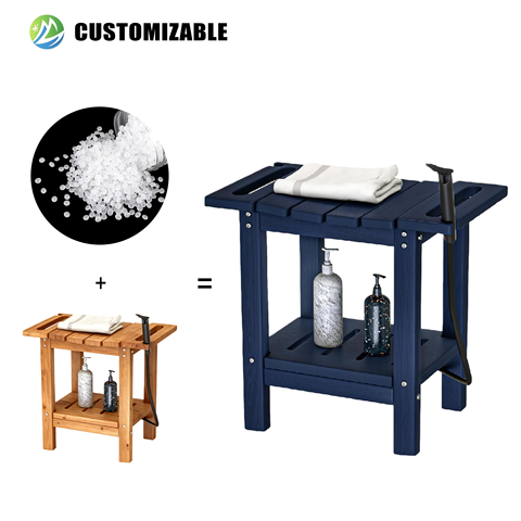 MEISEN HDPE 2-Tier Storage Shelf Durable Modern Indoor/Outdoor Table Shower Stool Wood Texture Waterproof UV-Resistant Park