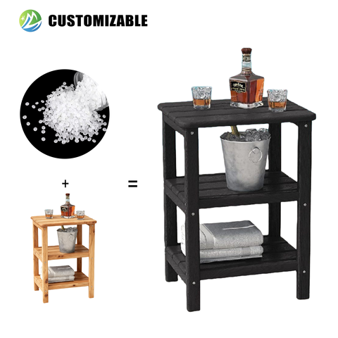 MEISEN 3-Tier Modern Adirondack Side Table for Outdoor Patio Durable Sustainable HDPE Rectangle Table Washable Finish for