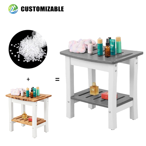 MEISEN Grey White Modern Outdoor Waterproof HDPE Corner Shower Bench with Adjustable Legs and Shaving Shelf