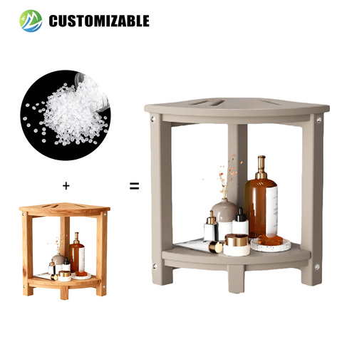 MEISEN M015-706 HDPE Waterproof Corner Shower Stool Sturdy Bath Foot Stool with Shaving Legs and Storage Shelf Bench Seat