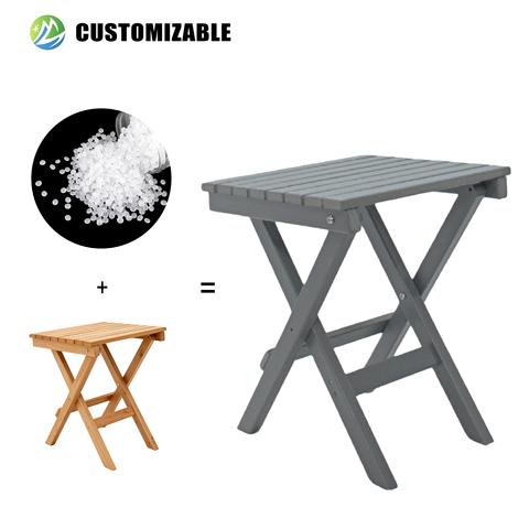 MEISEN Modern Outdoor Grey HDPE Small Folding Side Table Waterproof Deck Balcony Coffee Patio Adirondack Pool Foldable End