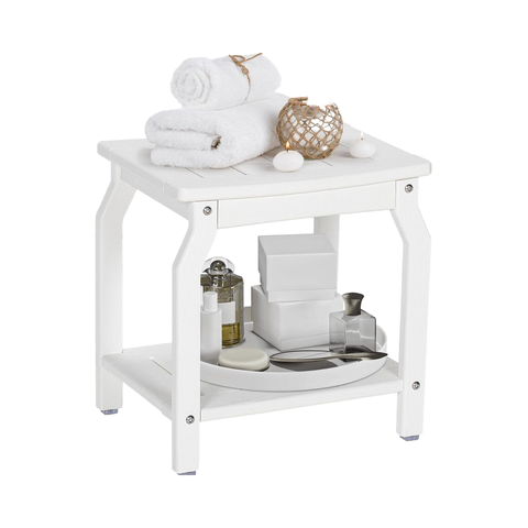 HDPE Shower Bench Non-Slip Foot Pads Wood-Like Spa Shower Stool Waterproof Bathroom Bench Seat Storage Shelf for