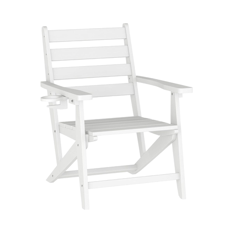 Furniture Adirondack Dining Chair Weather Resistant Recycled HDPE White with Fold Cupholder