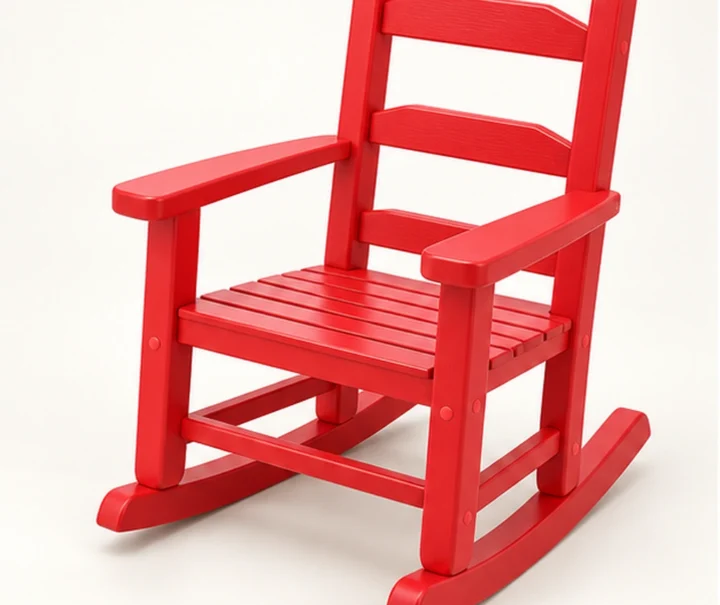 Red Kids HDPE Rocking Chair — Front-left three-quarter view