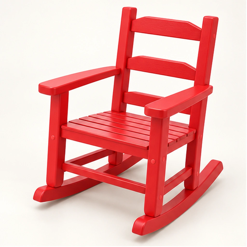 Red Kids HDPE Rocking Chair — Front-left three-quarter view