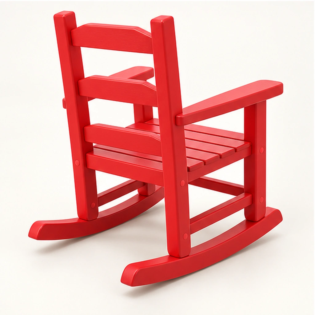 Red Kids HDPE Rocking Chair — Rear-right three-quarter view